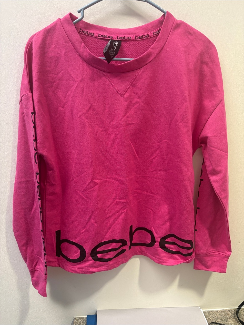 bebe Hot Pink Logo Crewneck Sweatshirt